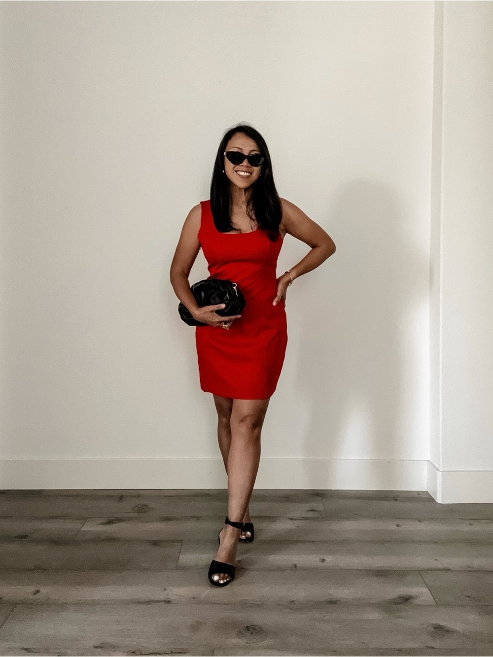 Red Mini Dress Sleeveless Square Neck Classic Chic (S)